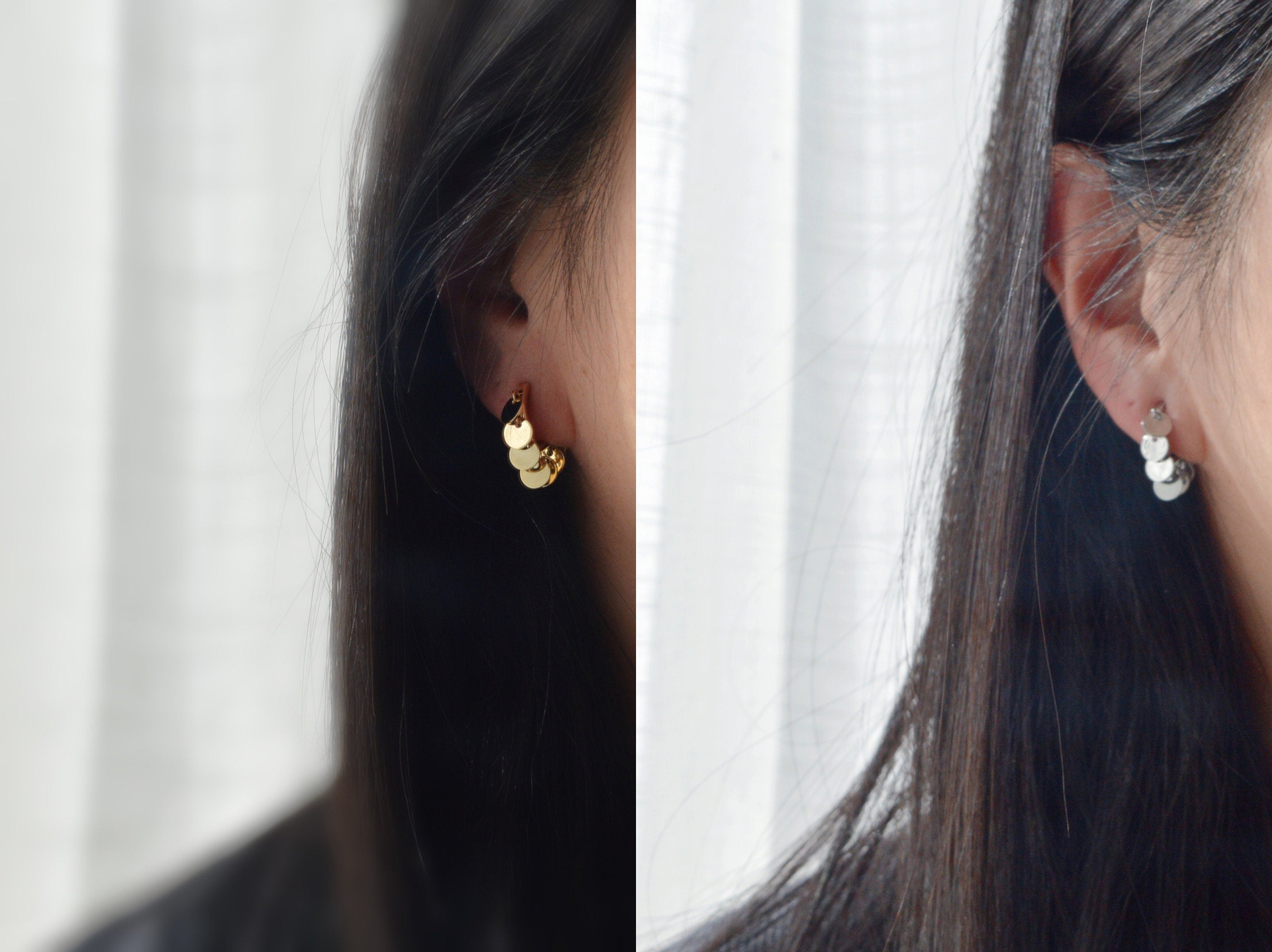 SANS DOULEUR ! Boucles d'oreilles CLIPS U spirale petites plaquettes couleur or / argent. Clips d'oreilles confortable Boucles Délicates