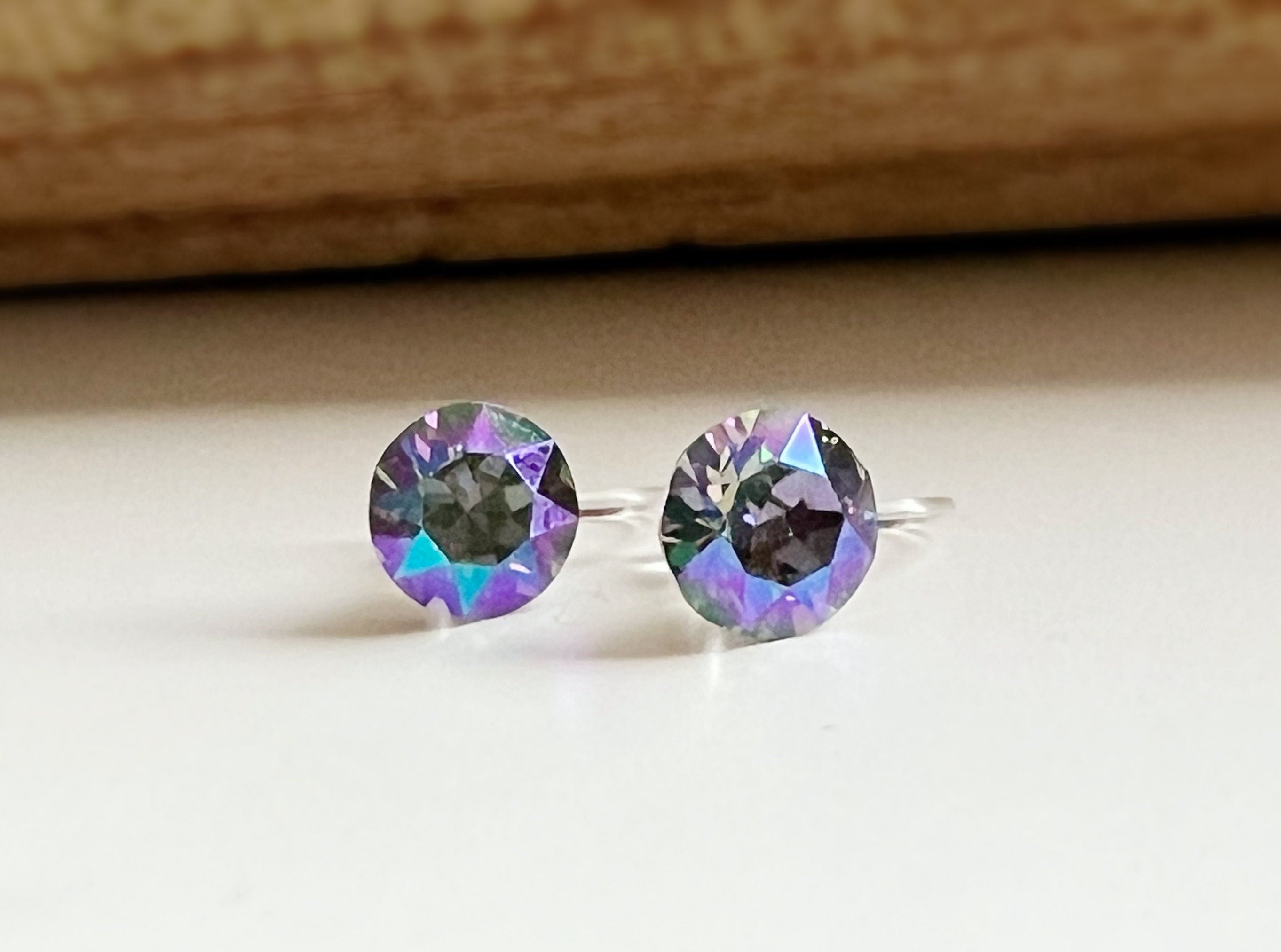 CLIPS invisible round crystal earrings Paradise Shine PureCrystal Crystals, Small Round Purple Crystal Ear Clips.