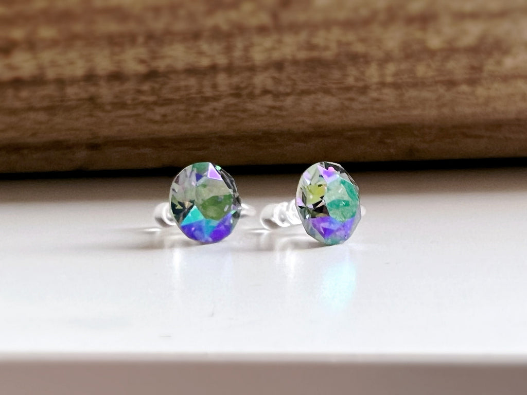 CLIPS invisible round crystal earrings Paradise Shine PureCrystal Crystals, Small Round Purple Crystal Ear Clips.