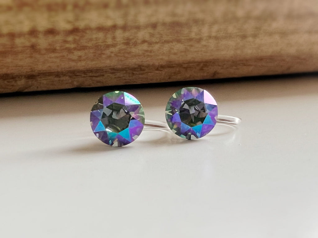 CLIPS invisible round crystal earrings Paradise Shine PureCrystal Crystals, Small Round Purple Crystal Ear Clips.