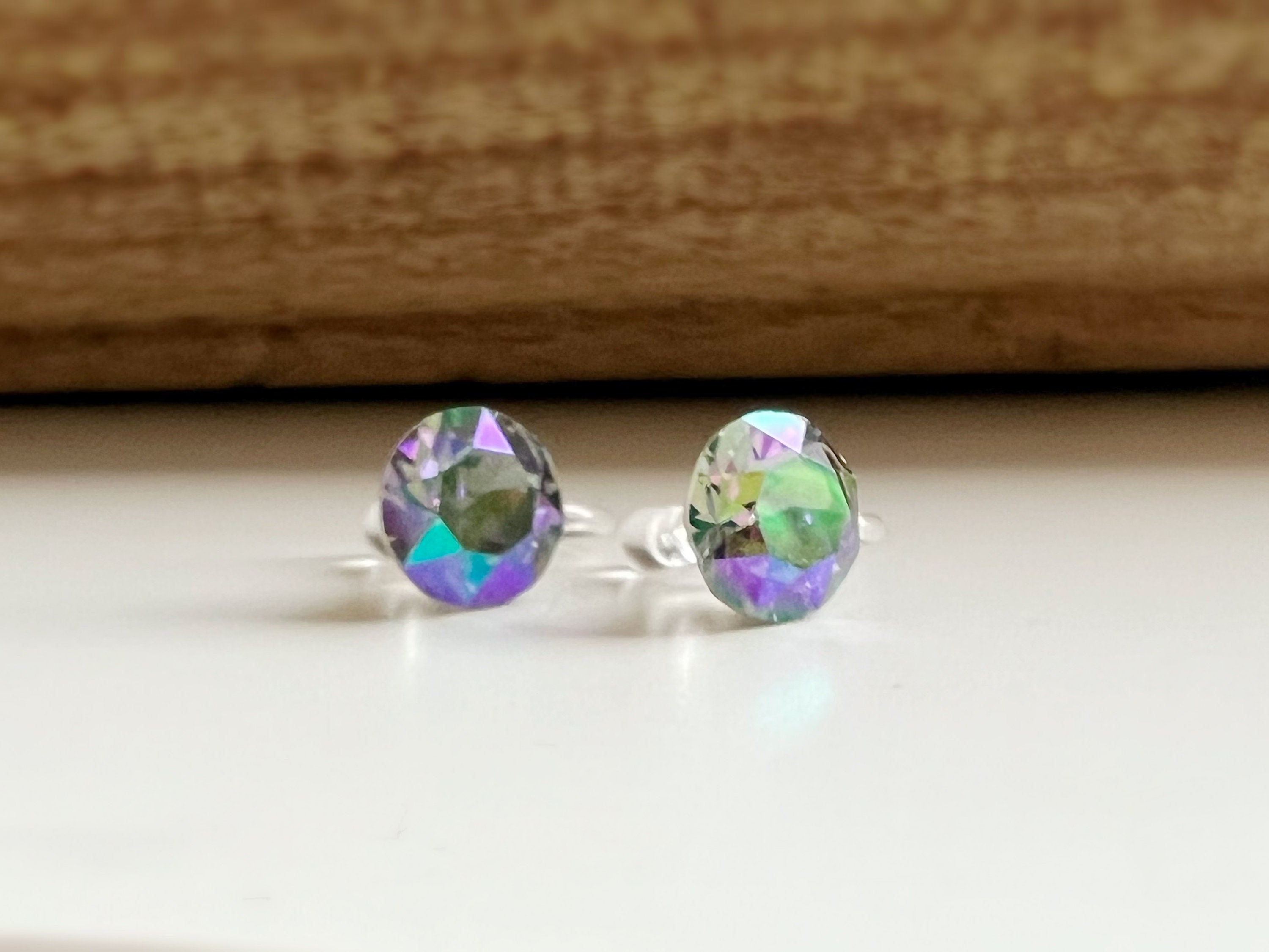 CLIPS invisible round crystal earrings Paradise Shine PureCrystal Crystals, Small Round Purple Crystal Ear Clips.