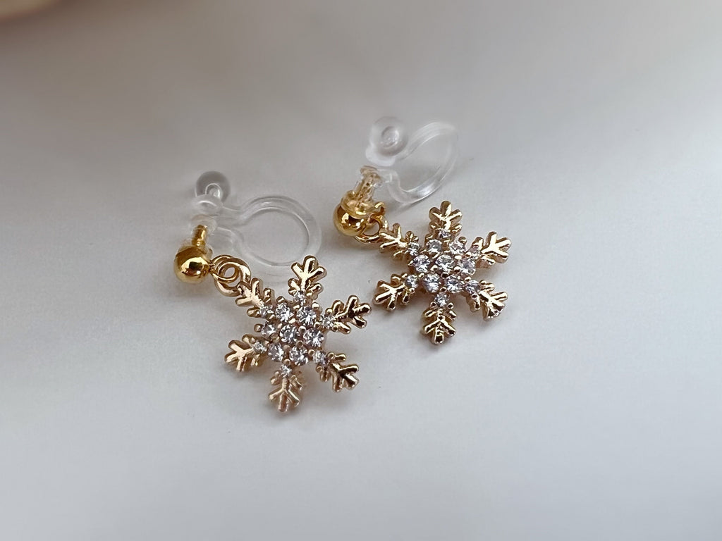 Large/Small Snowflake. Invisible gold-plated brass clips, Zircon. Delicate Jewelry. Christmas Gifts Ready to give