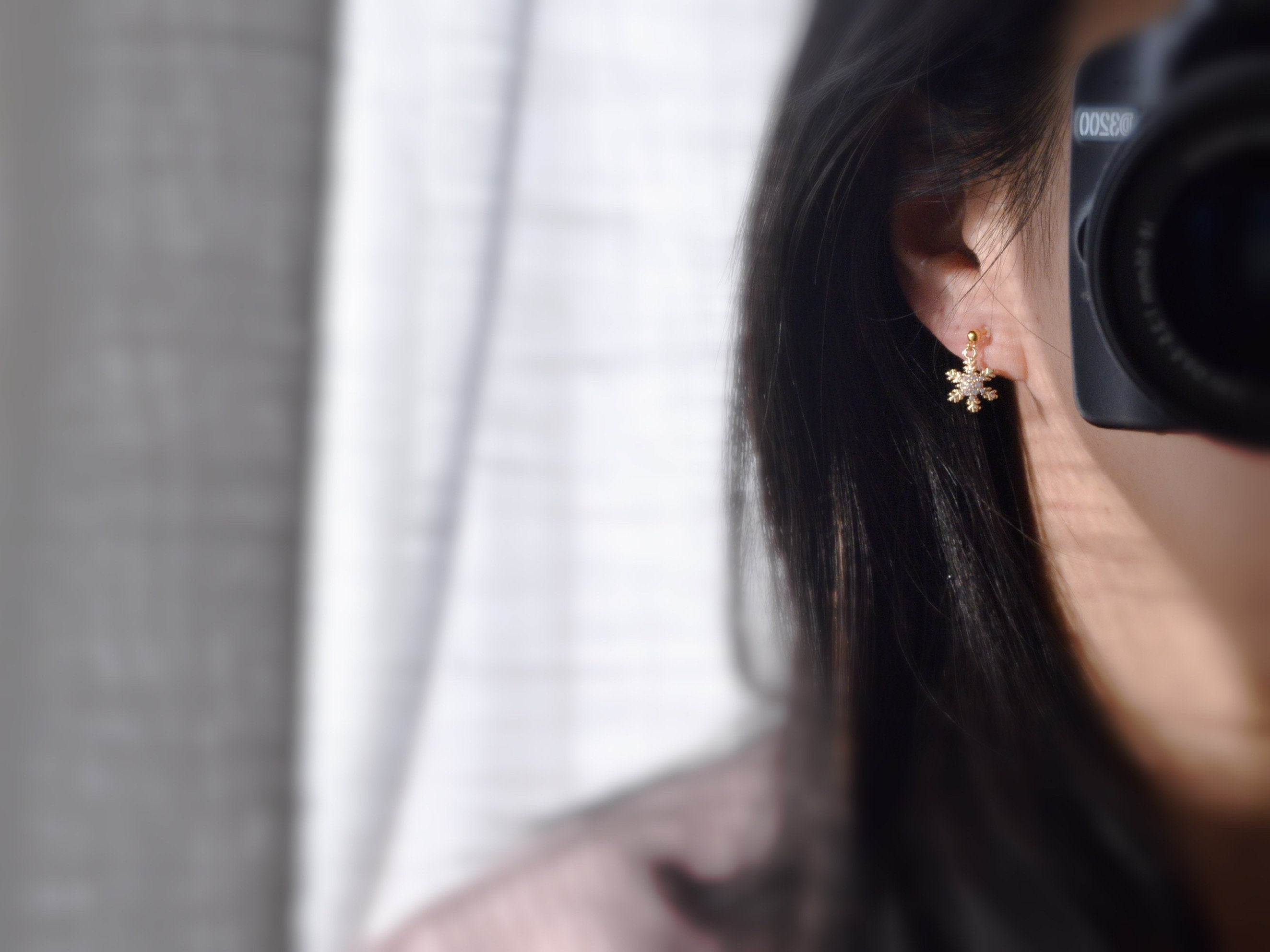 Large/Small Snowflake. Invisible gold-plated brass clips, Zircon. Delicate Jewelry. Christmas Gifts Ready to give