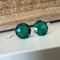Invisible CLIPS Earrings Emerald Green Round Crystal Ignite PureCristal, Minimalist Dark Green Small Crystal Ear Clips.