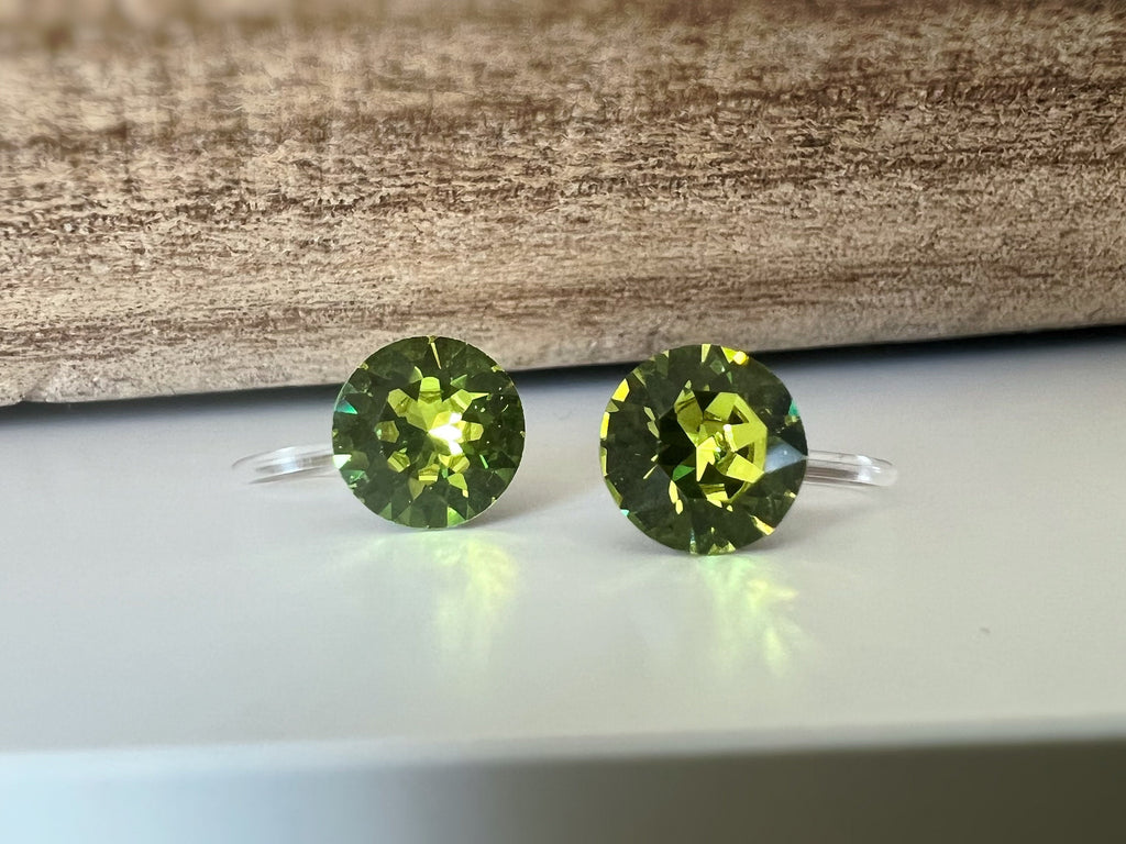 Boucles d'oreilles CLIPS invisible Cristal Rond CITRUS GREEN Cristaux PureCristal Clips d'Oreille Petit Rond vert citron, Bijoux Minimaliste