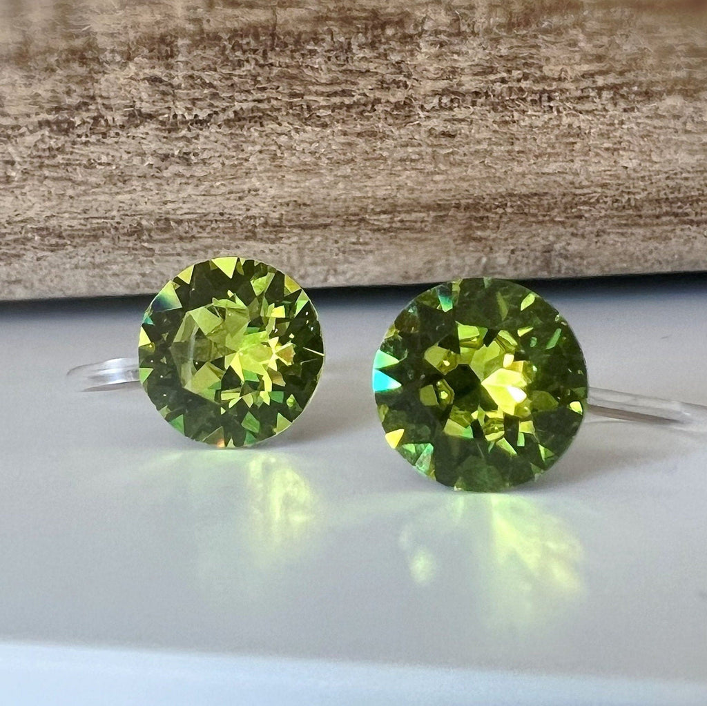 Boucles d'oreilles CLIPS invisible Cristal Rond CITRUS GREEN Cristaux PureCristal Clips d'Oreille Petit Rond vert citron, Bijoux Minimaliste