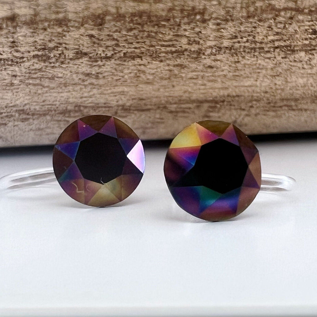 Boucles d'oreilles CLIPS invisible Rond RAINBOW DARK Cristaux PureCrystal Clips d'Oreille Petit Rond arc en ciel noir, Bijoux Minimaliste