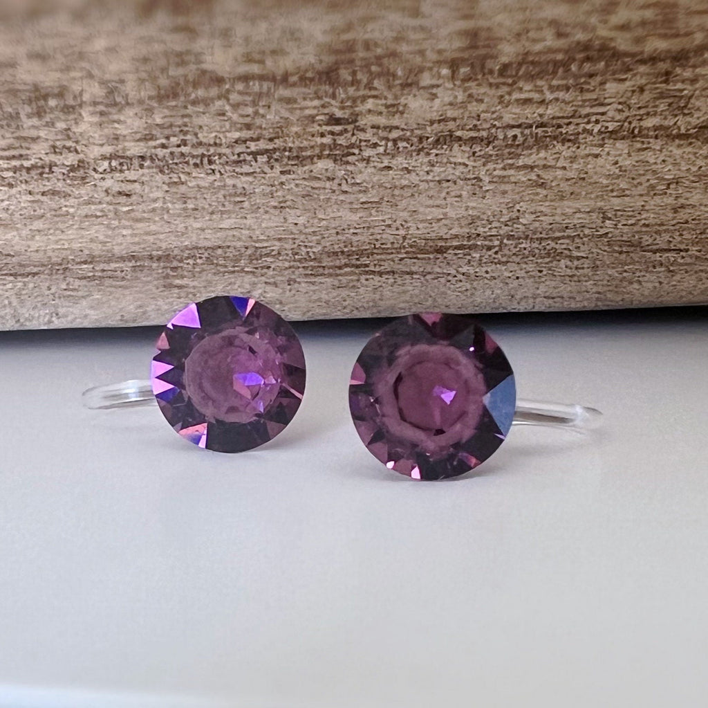Boucles d'oreilles CLIPS invisible Rond AMETHYST IGNITE Cristaux PureCrystal Clips d'Oreille Petit Rond violet, Bijoux Minimaliste