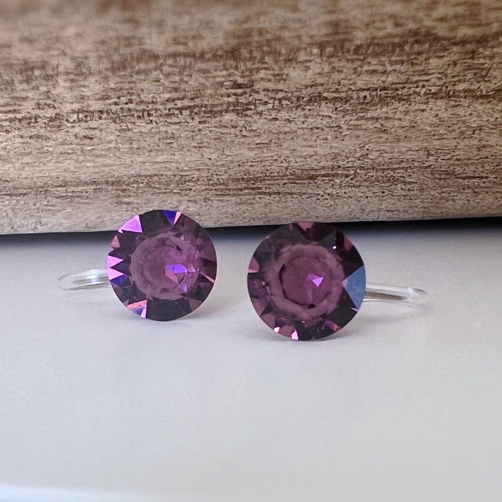 Boucles d'oreilles CLIPS invisible Rond AMETHYST IGNITE Cristaux PureCrystal Clips d'Oreille Petit Rond violet, Bijoux Minimaliste