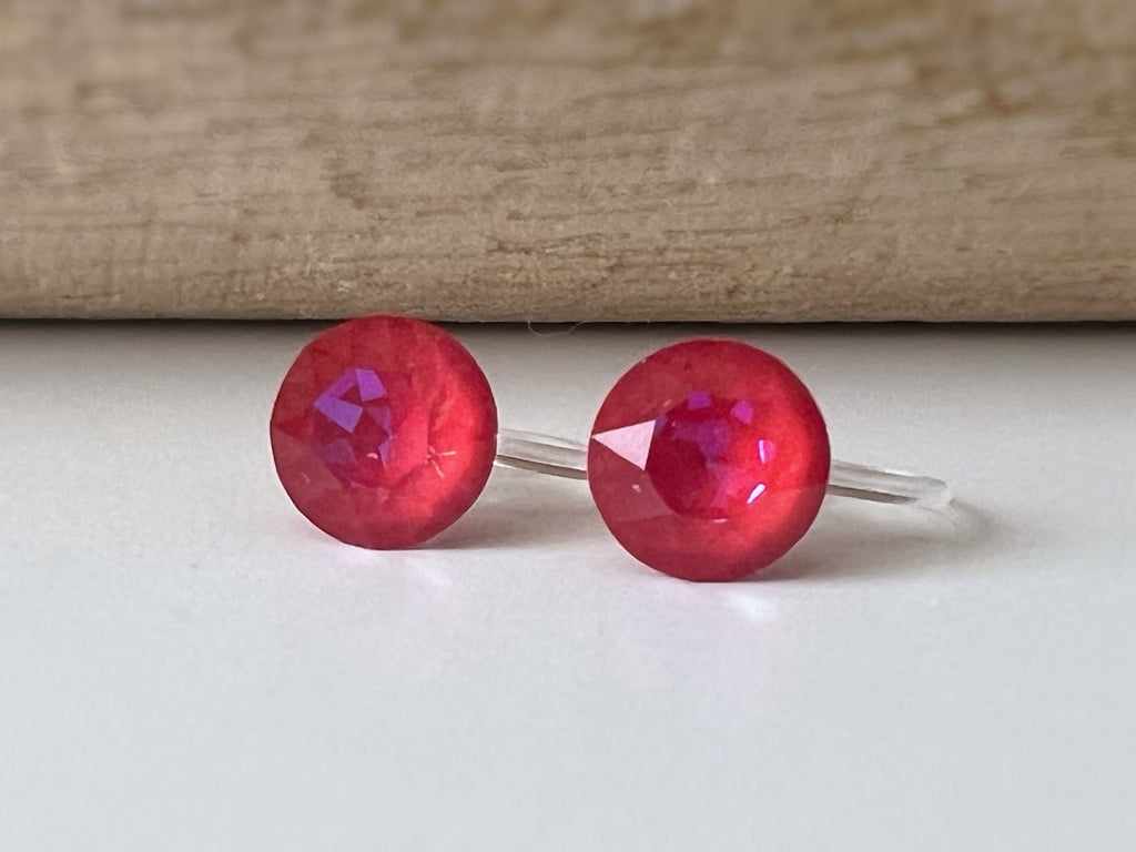 Boucles d'oreilles Clips invisible ROYAL RED DELITE Cristaux PureCrystal Clips d'Oreille Petit Rond rouge, Bijoux Minimaliste