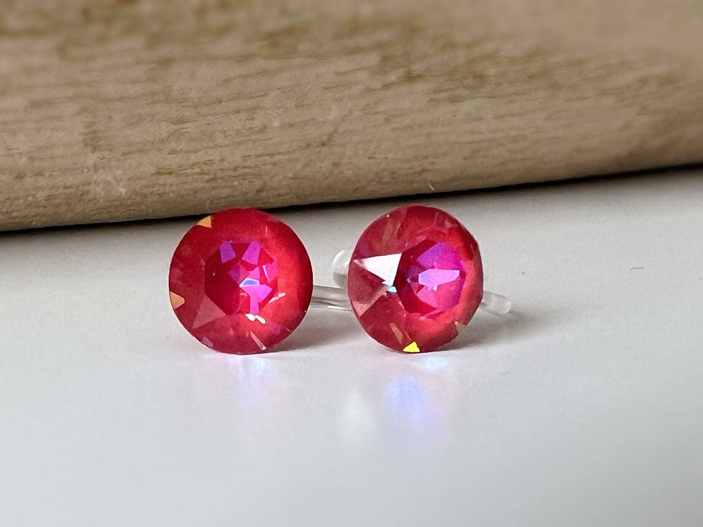 Boucles d'oreilles Clips invisible ROYAL RED DELITE Cristaux PureCrystal Clips d'Oreille Petit Rond rouge, Bijoux Minimaliste