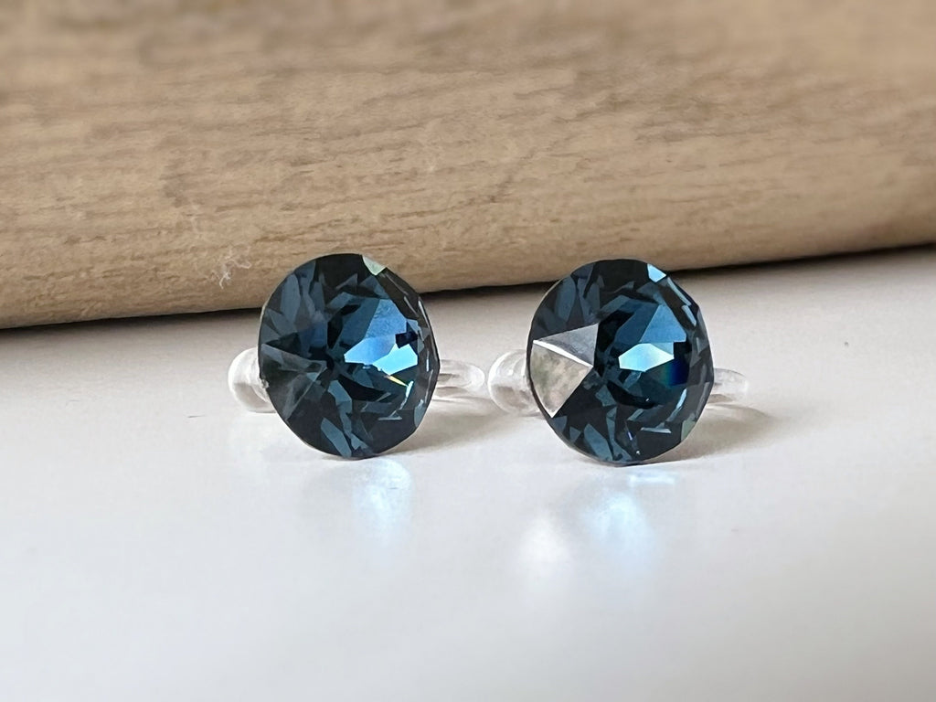 Boucles d'oreilles Clips invisible MONTANA Cristaux PureCristal Clips d'Oreille Petit Rond Bleu Foncé, Bijoux Minimaliste