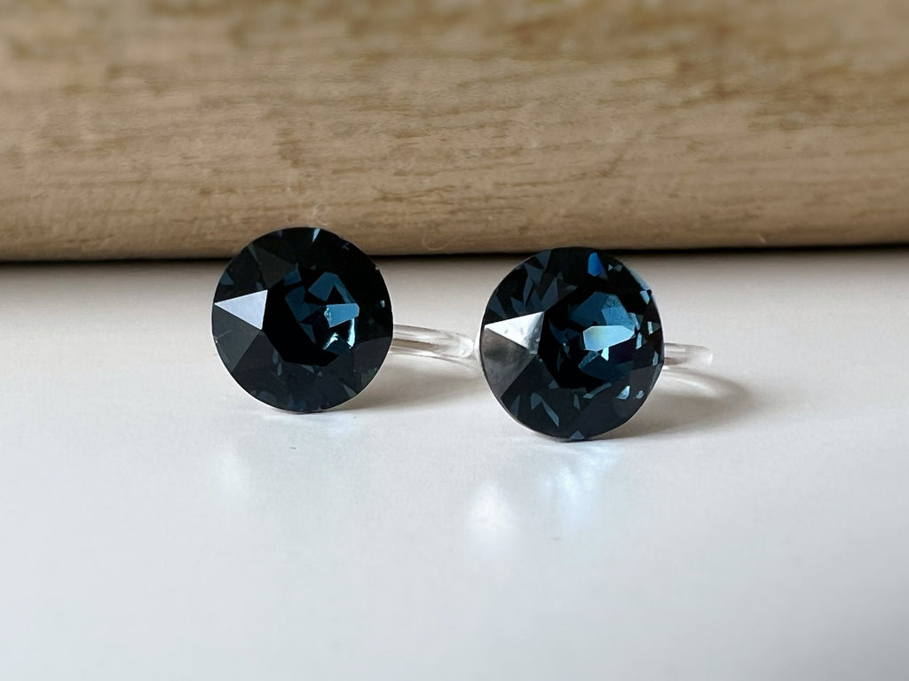 Boucles d'oreilles Clips invisible MONTANA Cristaux PureCristal Clips d'Oreille Petit Rond Bleu Foncé, Bijoux Minimaliste