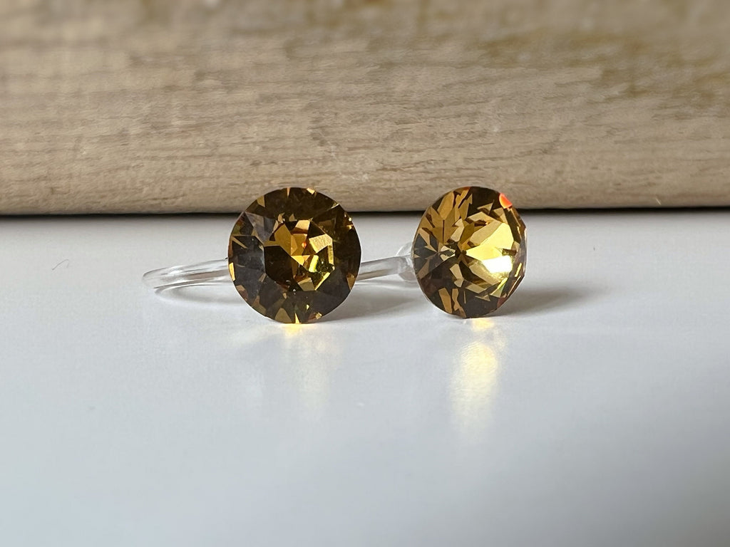 Boucles d'oreilles Clips invisible GOLDEN TOPAZ Cristaux PureCrystal Clips d'Oreille Petit Rond Jaune Or, Bijoux Minimaliste