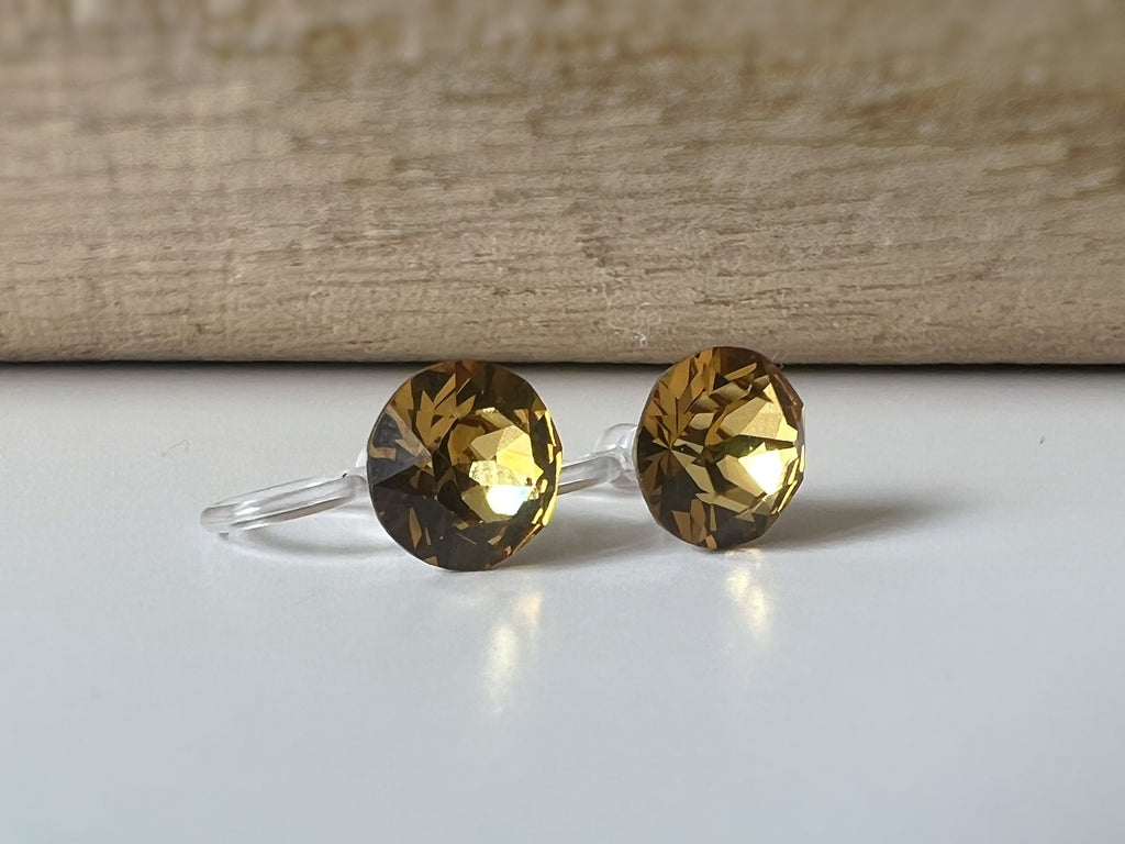 Boucles d'oreilles Clips invisible GOLDEN TOPAZ Cristaux PureCrystal Clips d'Oreille Petit Rond Jaune Or, Bijoux Minimaliste