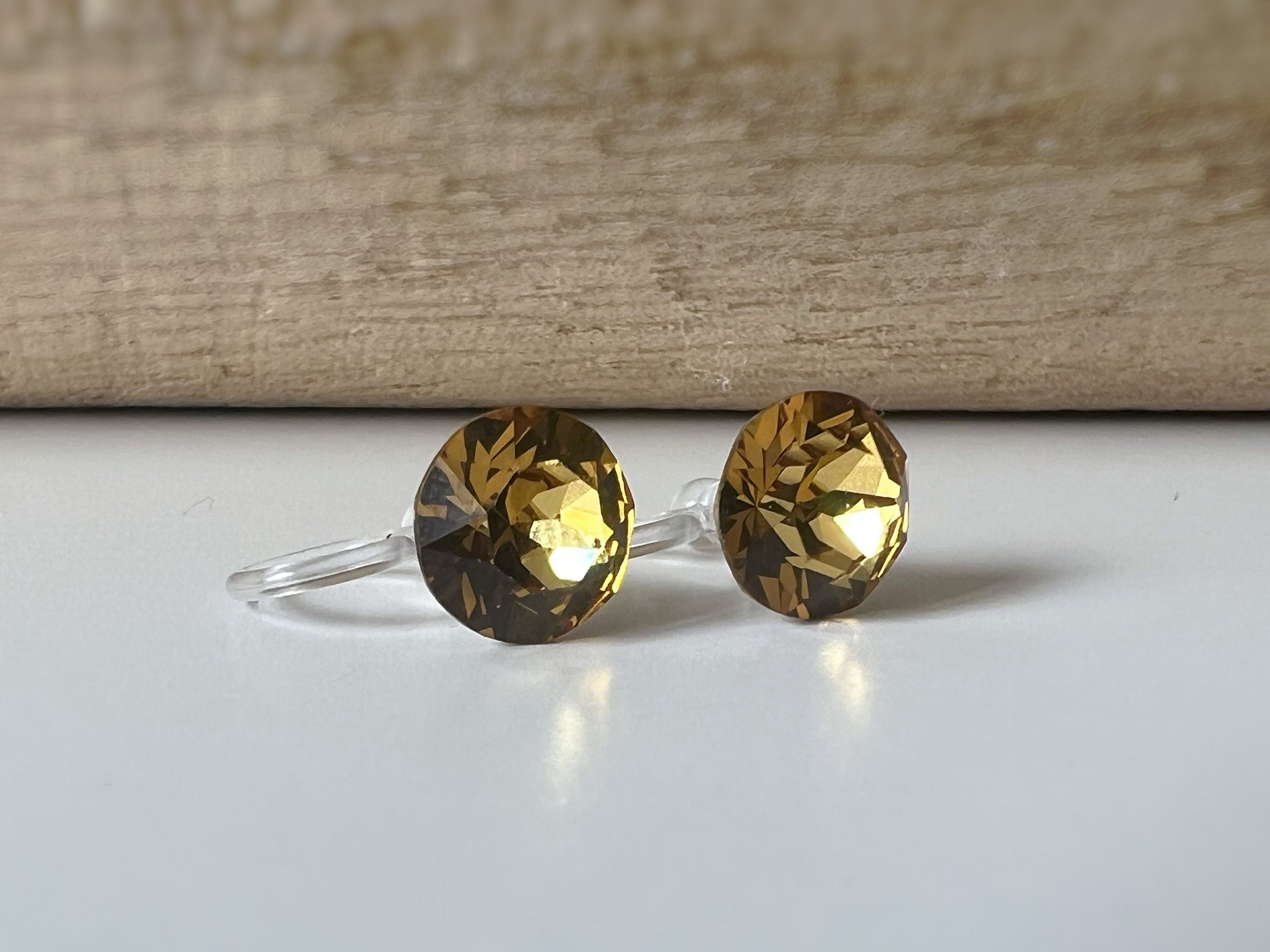 Boucles d'oreilles Clips invisible GOLDEN TOPAZ Cristaux PureCrystal Clips d'Oreille Petit Rond Jaune Or, Bijoux Minimaliste