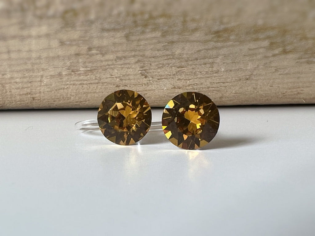 Boucles d'oreilles Clips invisible GOLDEN TOPAZ Cristaux PureCrystal Clips d'Oreille Petit Rond Jaune Or, Bijoux Minimaliste