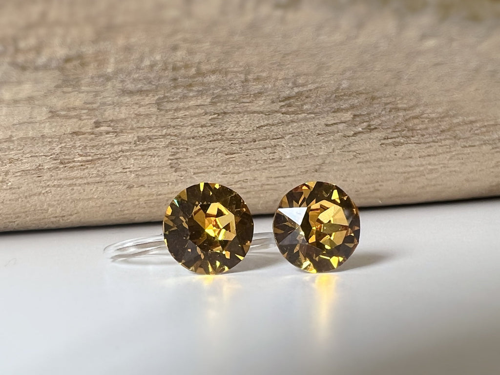 Boucles d'oreilles Clips invisible GOLDEN TOPAZ Cristaux PureCrystal Clips d'Oreille Petit Rond Jaune Or, Bijoux Minimaliste