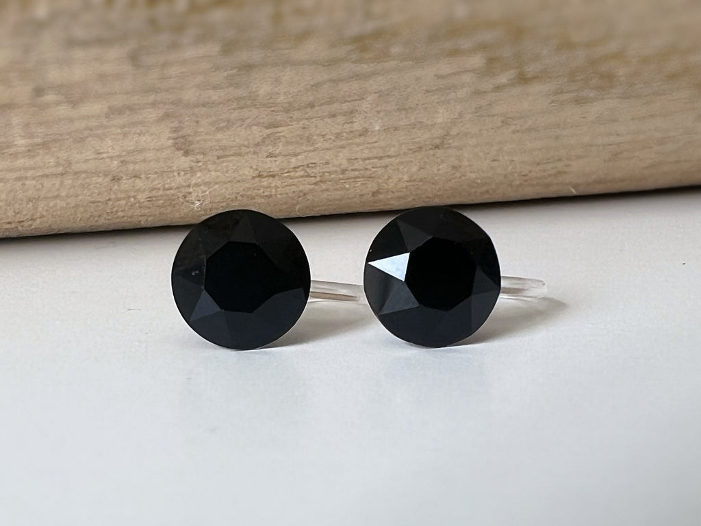 Boucles d'oreilles Clips invisible Rond JET Noire Cristaux PureCrystal Clips d'Oreille Petit Rond Noir, Bijoux Minimaliste