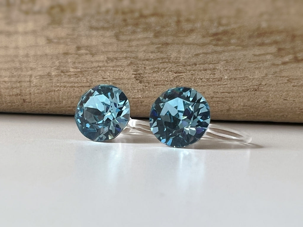 Boucles d'oreilles Clips invisible Rond AQUAMARINE Cristaux PureCristal Clips d'Oreille Petit Rond Bleu clair, Bijoux Minimaliste