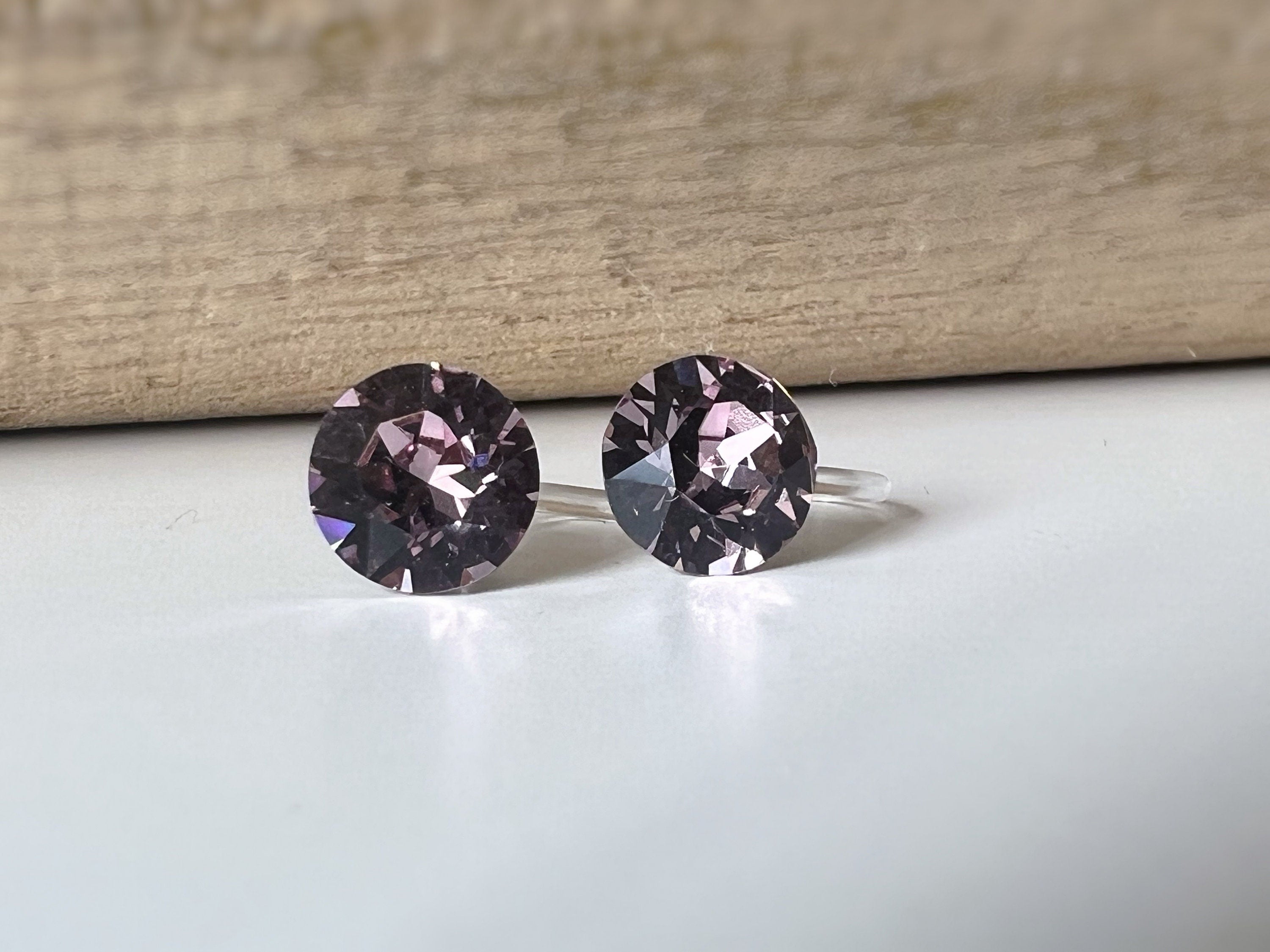 Invisible Round Clip Earrings LIGHT AMETHYST Crystals PureCrystal Ear Clips Small Round Light Pink, Minimalist Jewelry
