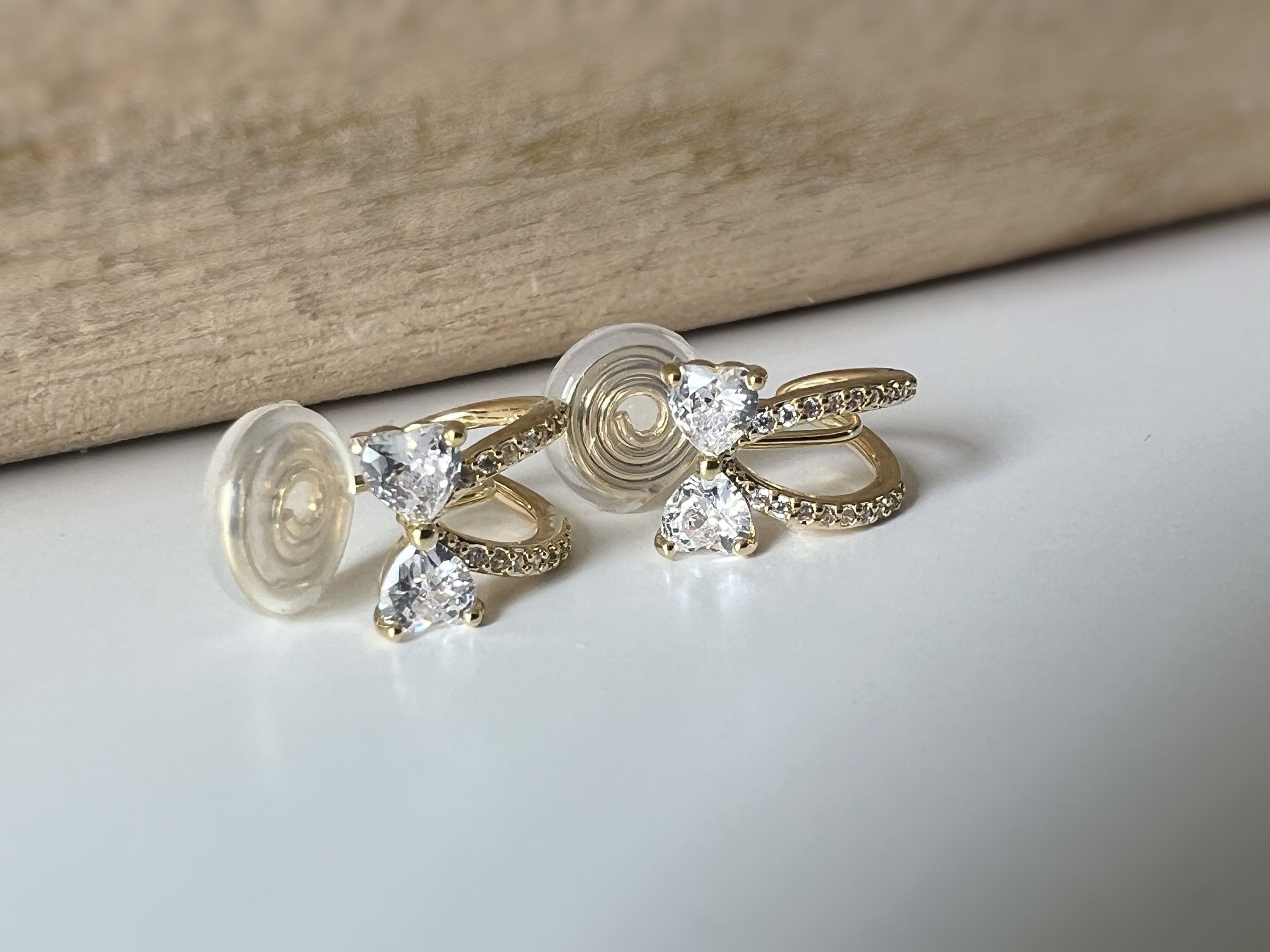 SANS DOULEUR ! Boucles d'oreilles CLIPS U spirale noeud de papillon zircon coeur demi-anneau or. Clips d'oreilles confortable Délicates