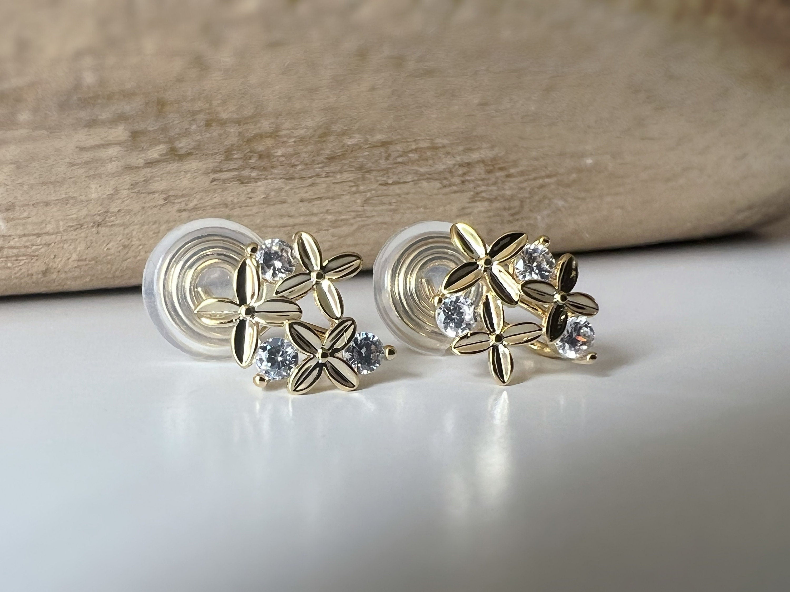 PAINLESS ! CLIPS U spiral earrings sweet Mini flowers with round zircon rhinestones. Comfortable Delicate Ear Clips