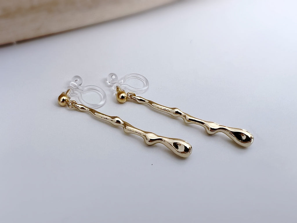 Clips d'oreilles longue Barre couleur Argent / Or. Boucles d'oreilles Clips Invisibles Moderne