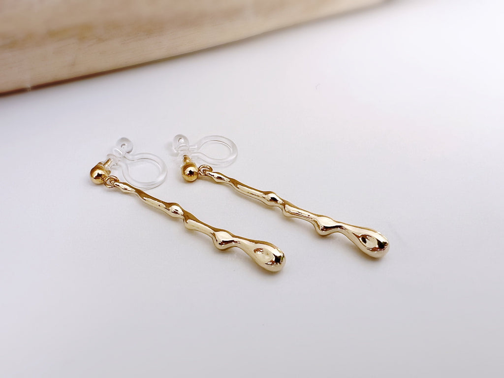 Clips d'oreilles longue Barre couleur Argent / Or. Boucles d'oreilles Clips Invisibles Moderne