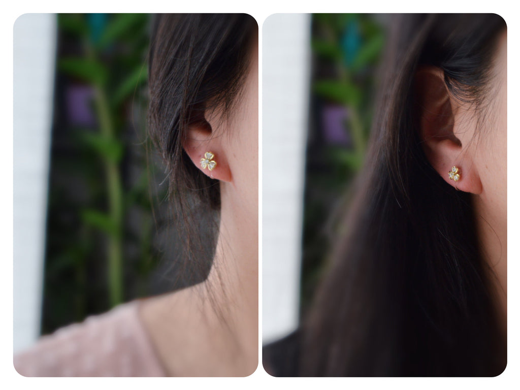 Mini CLIPS d'oreilles invisibles, petit Trèfle Or Zircon Boucles d'oreilles clips confortable délicat minimaliste
