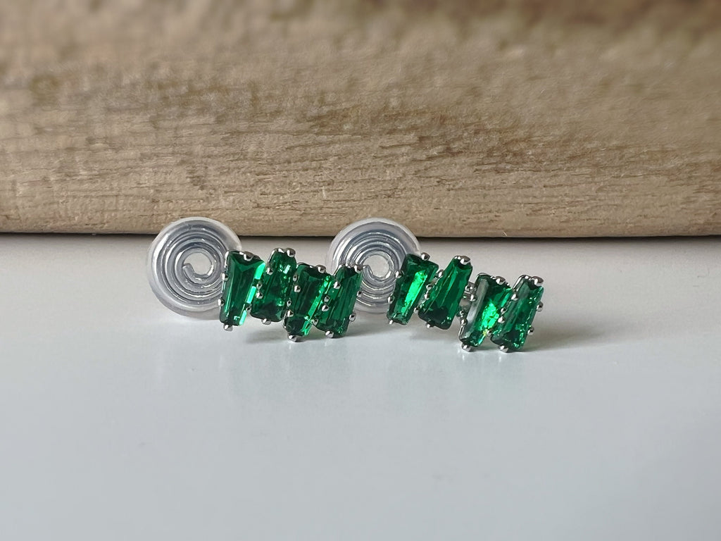 SANS DOULEUR ! Boucles d'oreilles CLIPS U spirale Rectangle Violet Or / Vert Argent. Clips confortable