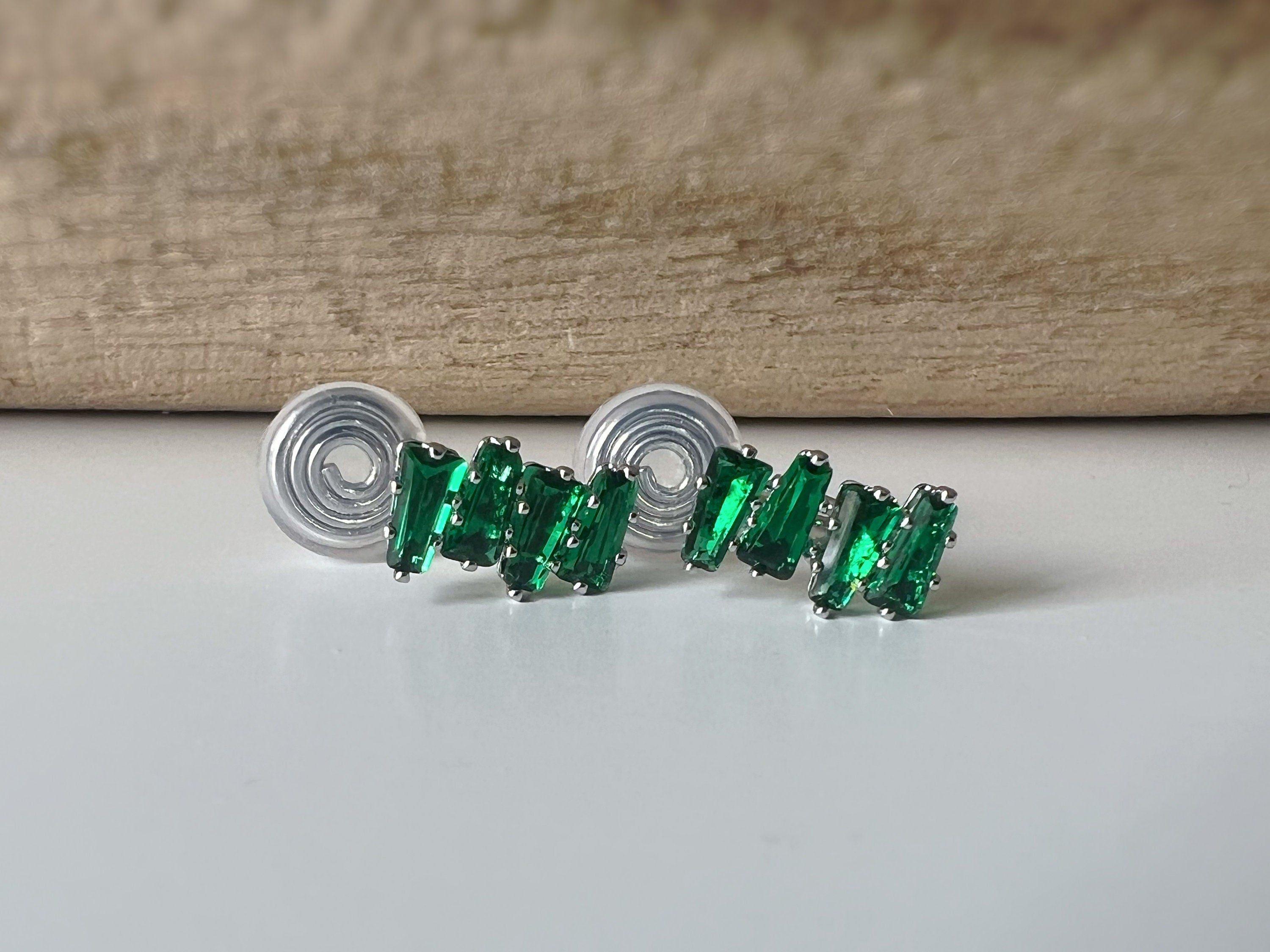 SANS DOULEUR ! Boucles d'oreilles CLIPS U spirale Rectangle Violet Or / Vert Argent. Clips confortable