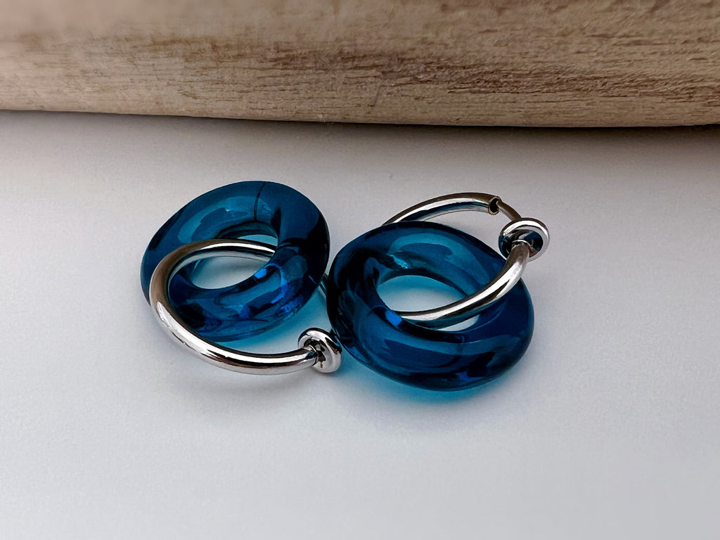 2 EN 1 Créoles Clips 20mm ARGENT Cercle Vert Olive / Vert paon / Bleu / Marron. Clips d'oreilles Anneaux argent diamètre du fil 1.5mm ou 2mm