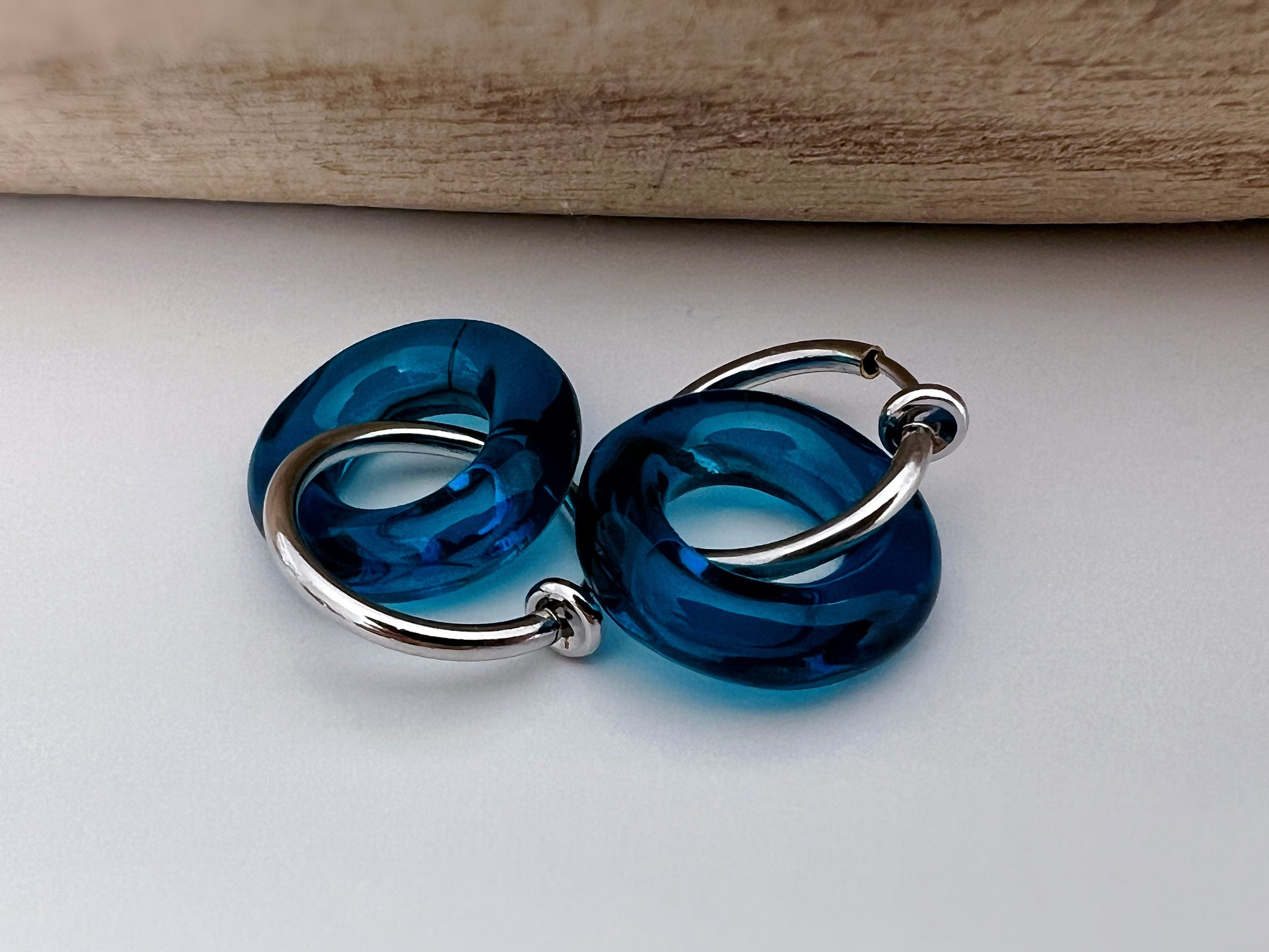 2 EN 1 Créoles Clips 20mm ARGENT Cercle Vert Olive / Vert paon / Bleu / Marron. Clips d'oreilles Anneaux argent diamètre du fil 1.5mm ou 2mm