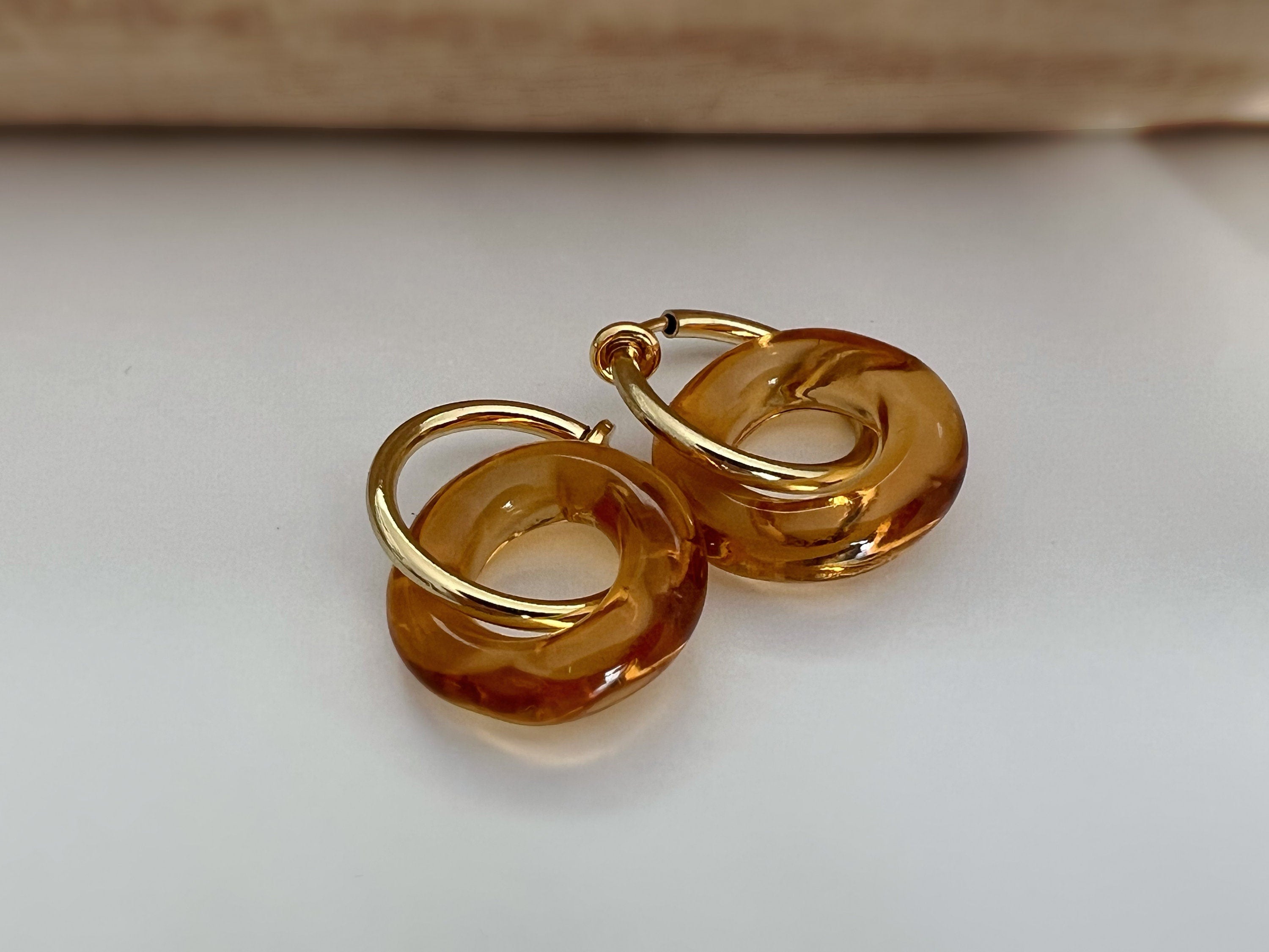 2 EN 1 Créoles Clips 20mm OR Cercle Vert Olive / Vert paon / Bleu / Marron. Clips d'oreilles Anneaux Or diamètre du fil 1.5mm ou 2mm