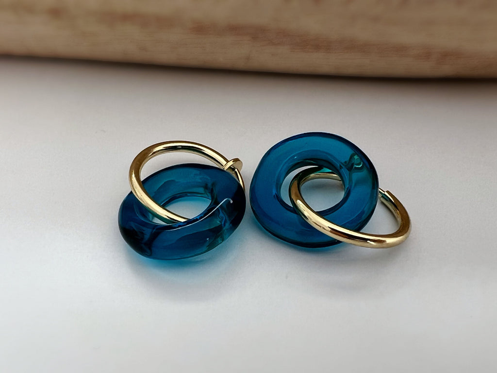 2 EN 1 Créoles Clips 20mm OR Cercle Vert Olive / Vert paon / Bleu / Marron. Clips d'oreilles Anneaux Or diamètre du fil 1.5mm ou 2mm