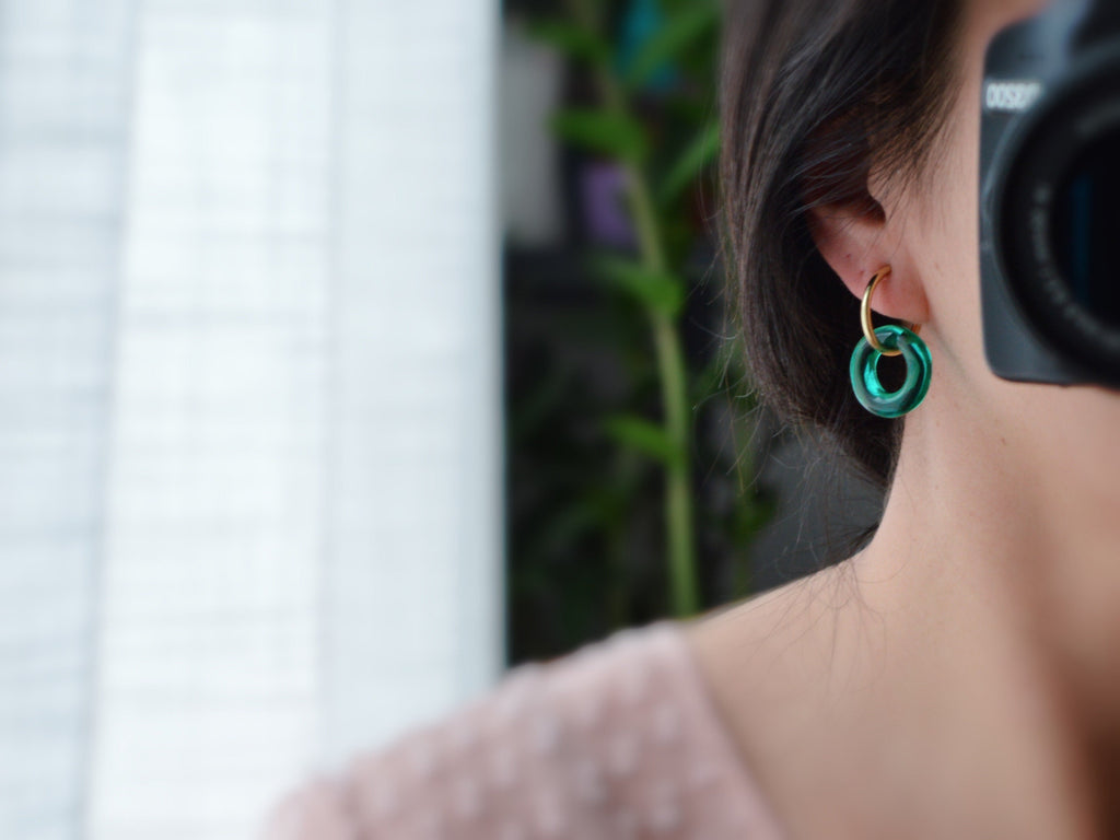 2 EN 1 Créoles Clips 20mm OR Cercle Vert Olive / Vert paon / Bleu / Marron. Clips d'oreilles Anneaux Or diamètre du fil 1.5mm ou 2mm