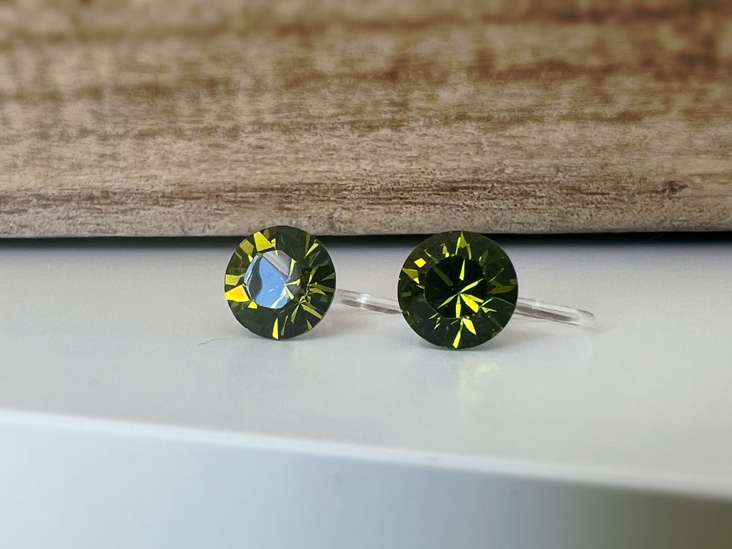 Boucles d'oreilles CLIPS invisible Cristal Rond OLIVINE Cristaux PureCristal Clips d'Oreille Petit Rond olive verte, Bijoux Minimaliste