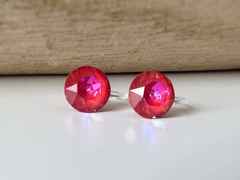Boucles d'oreilles Clips invisible ROYAL RED DELITE Cristaux PureCrystal Clips d'Oreille Petit Rond rouge, Bijoux Minimaliste