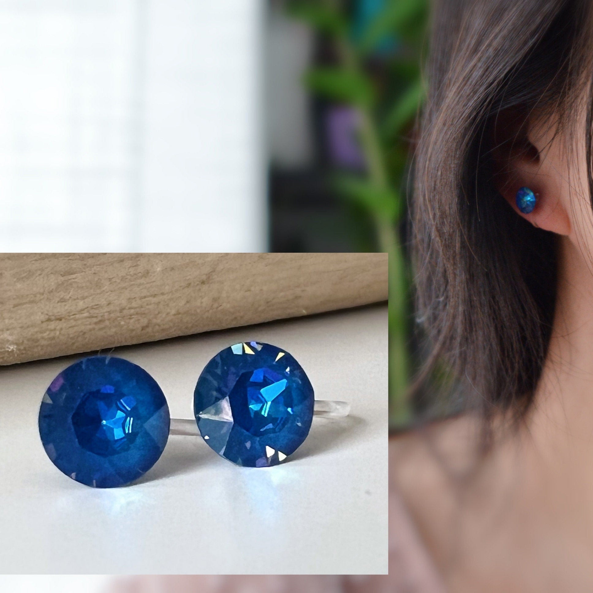 Boucles d'oreilles Clips invisible ROYAL BLUE DELITE Cristaux PureCristal Clips d'Oreille Petit Rond Bleu, Bijoux Minimaliste