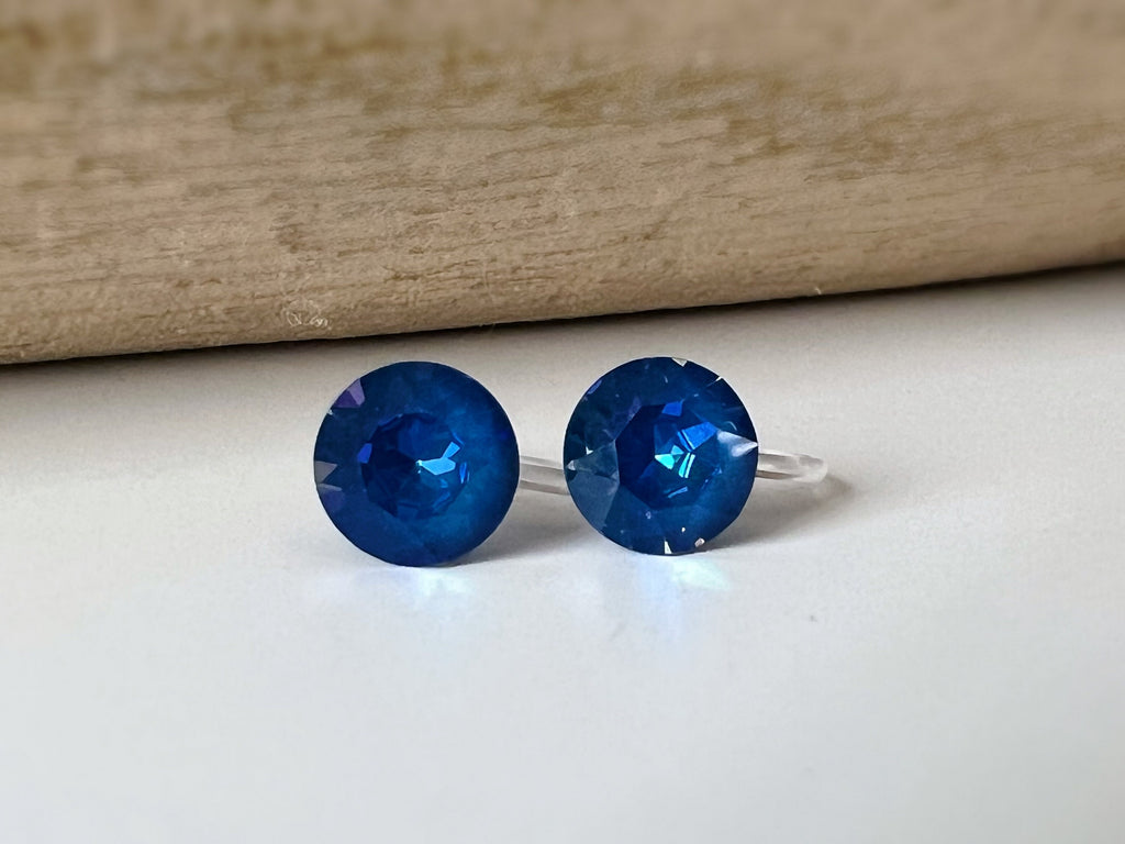Boucles d'oreilles Clips invisible ROYAL BLUE DELITE Cristaux PureCristal Clips d'Oreille Petit Rond Bleu, Bijoux Minimaliste