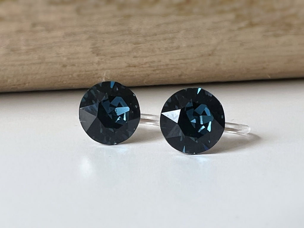 Boucles d'oreilles Clips invisible MONTANA Cristaux PureCristal Clips d'Oreille Petit Rond Bleu Foncé, Bijoux Minimaliste