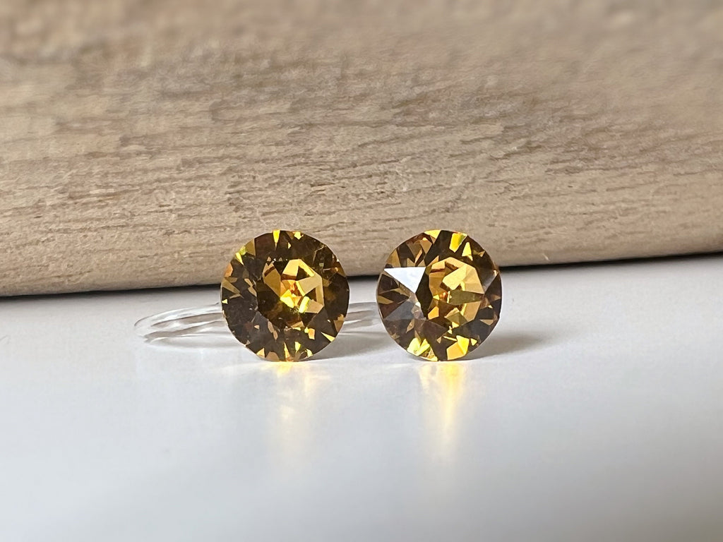Boucles d'oreilles Clips invisible GOLDEN TOPAZ Cristaux PureCrystal Clips d'Oreille Petit Rond Jaune Or, Bijoux Minimaliste