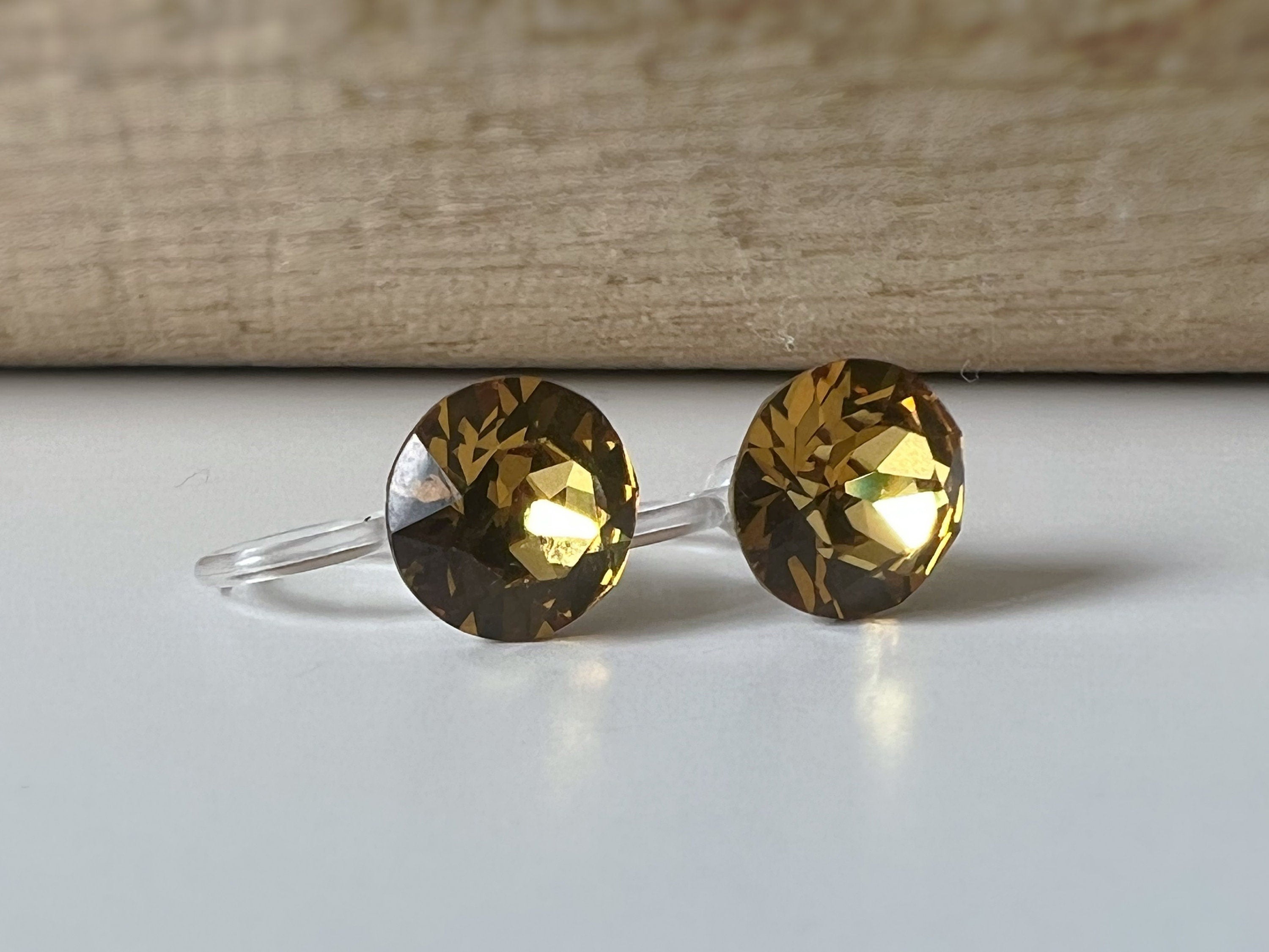 Boucles d'oreilles Clips invisible GOLDEN TOPAZ Cristaux PureCrystal Clips d'Oreille Petit Rond Jaune Or, Bijoux Minimaliste