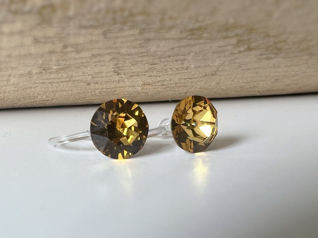 Boucles d'oreilles Clips invisible GOLDEN TOPAZ Cristaux PureCrystal Clips d'Oreille Petit Rond Jaune Or, Bijoux Minimaliste