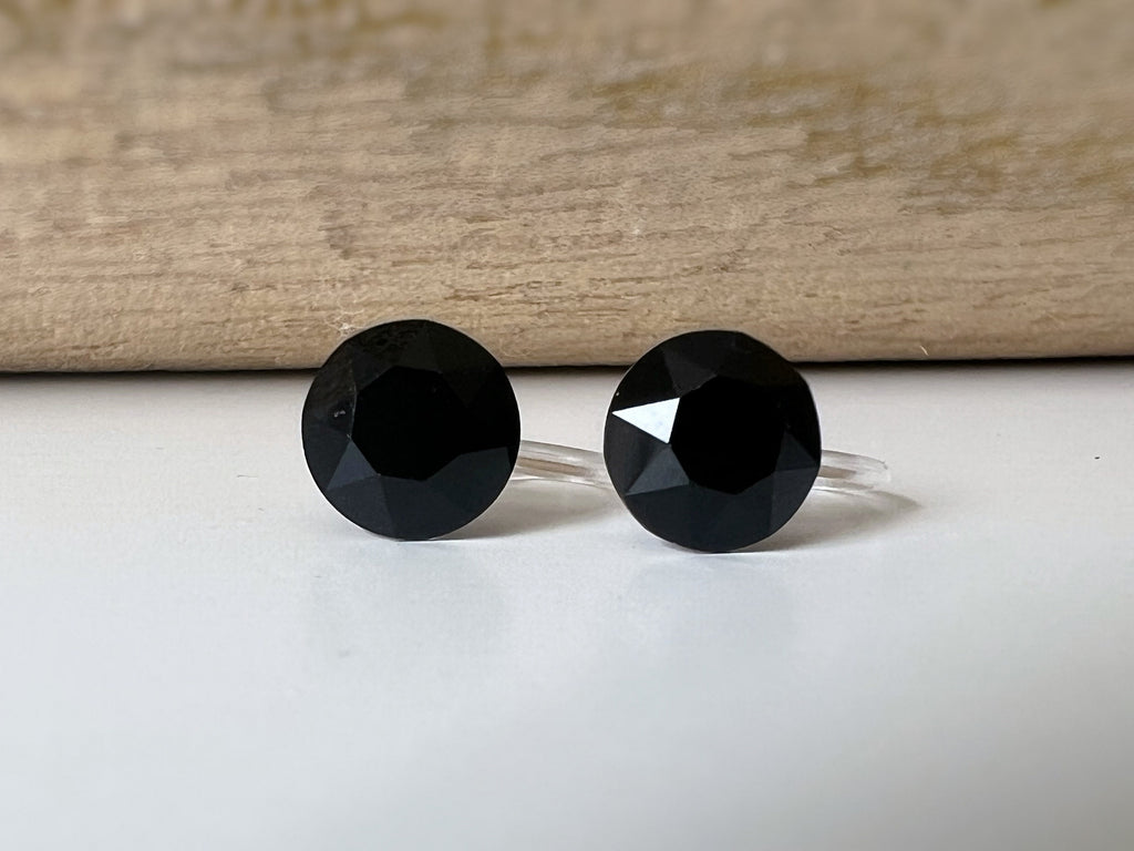 Boucles d'oreilles Clips invisible Rond JET Noire Cristaux PureCrystal Clips d'Oreille Petit Rond Noir, Bijoux Minimaliste
