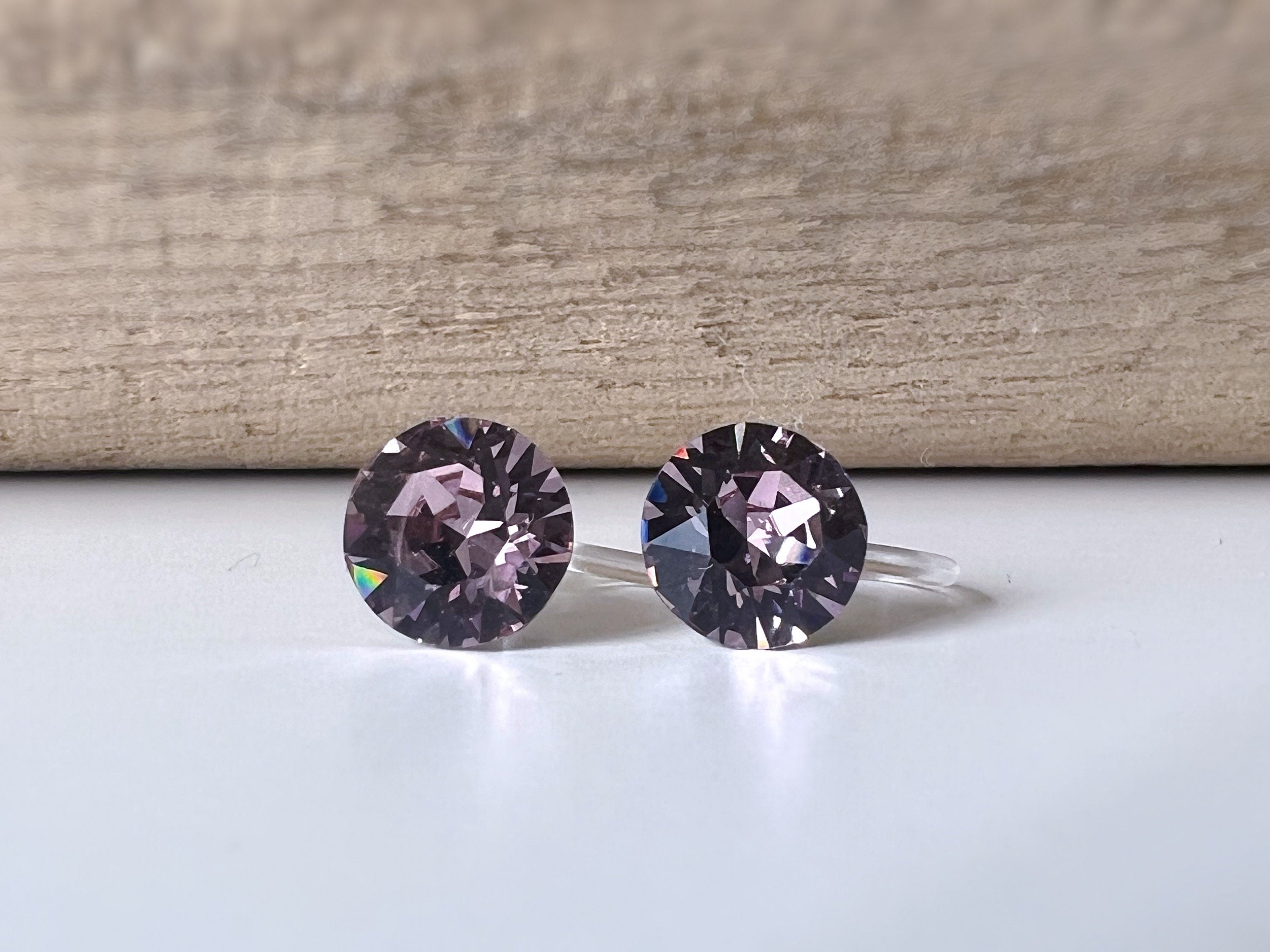 Invisible Round Clip Earrings LIGHT AMETHYST Crystals PureCrystal Ear Clips Small Round Light Pink, Minimalist Jewelry