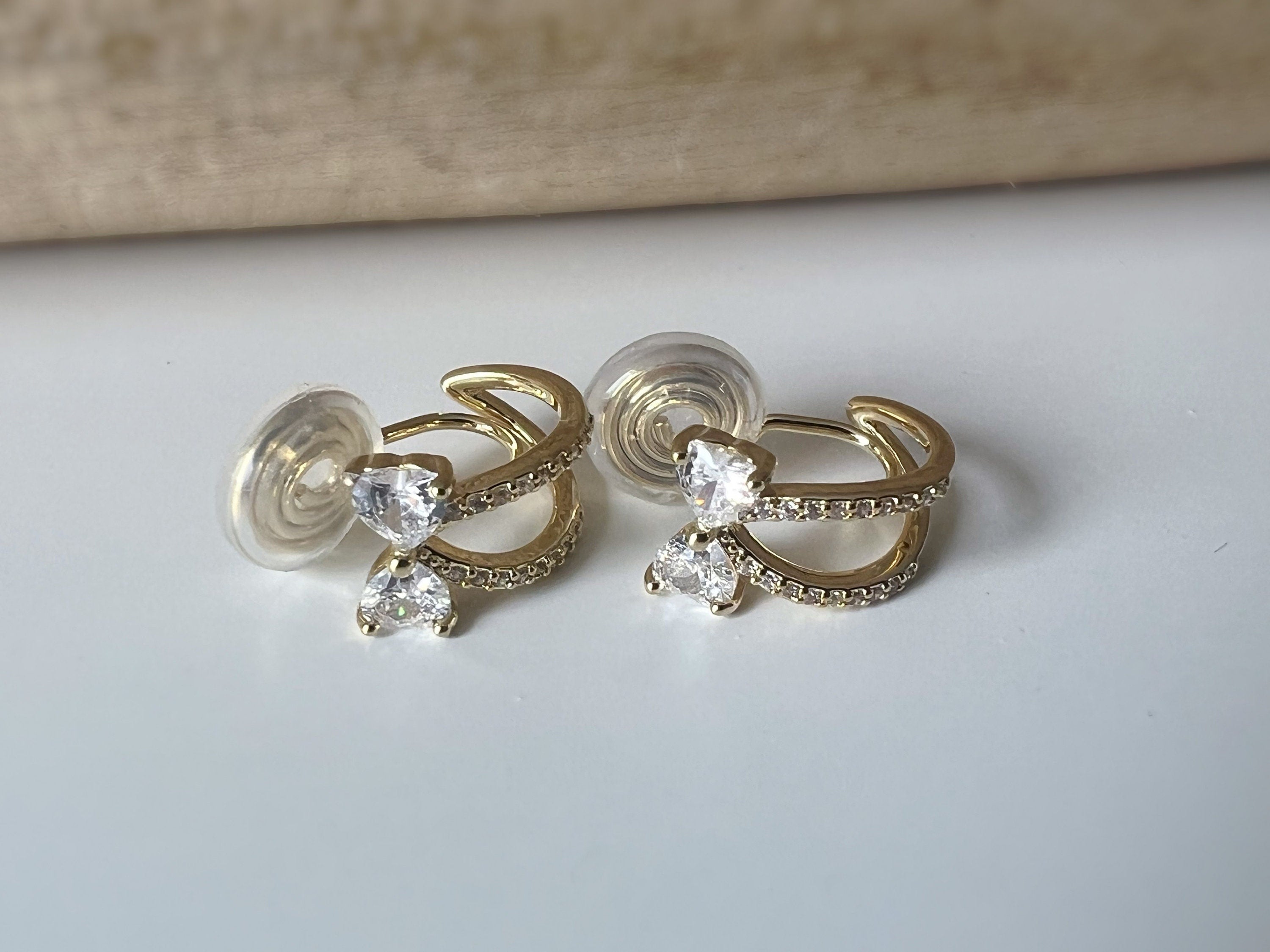 SANS DOULEUR ! Boucles d'oreilles CLIPS U spirale noeud de papillon zircon coeur demi-anneau or. Clips d'oreilles confortable Délicates