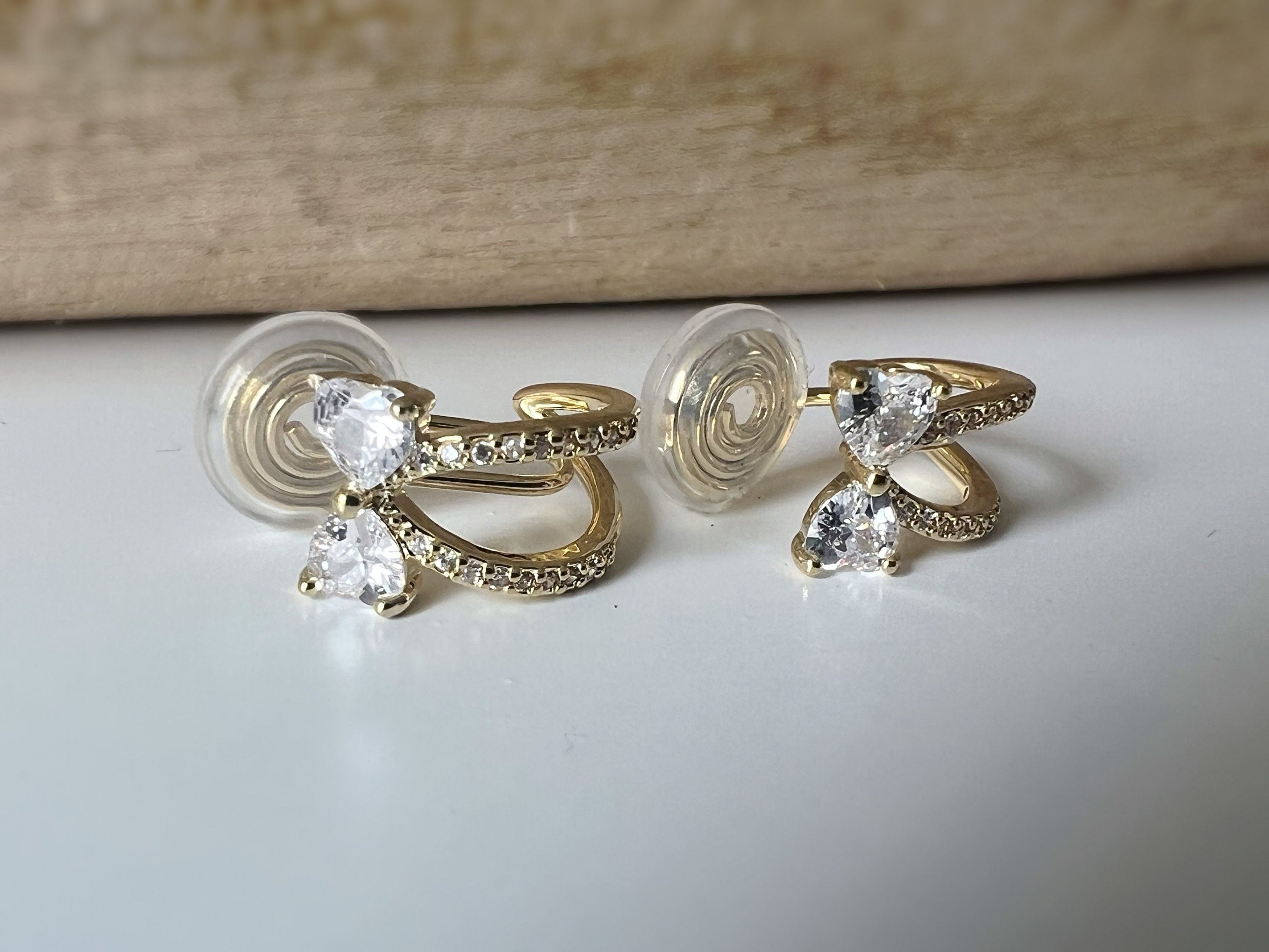 SANS DOULEUR ! Boucles d'oreilles CLIPS U spirale noeud de papillon zircon coeur demi-anneau or. Clips d'oreilles confortable Délicates