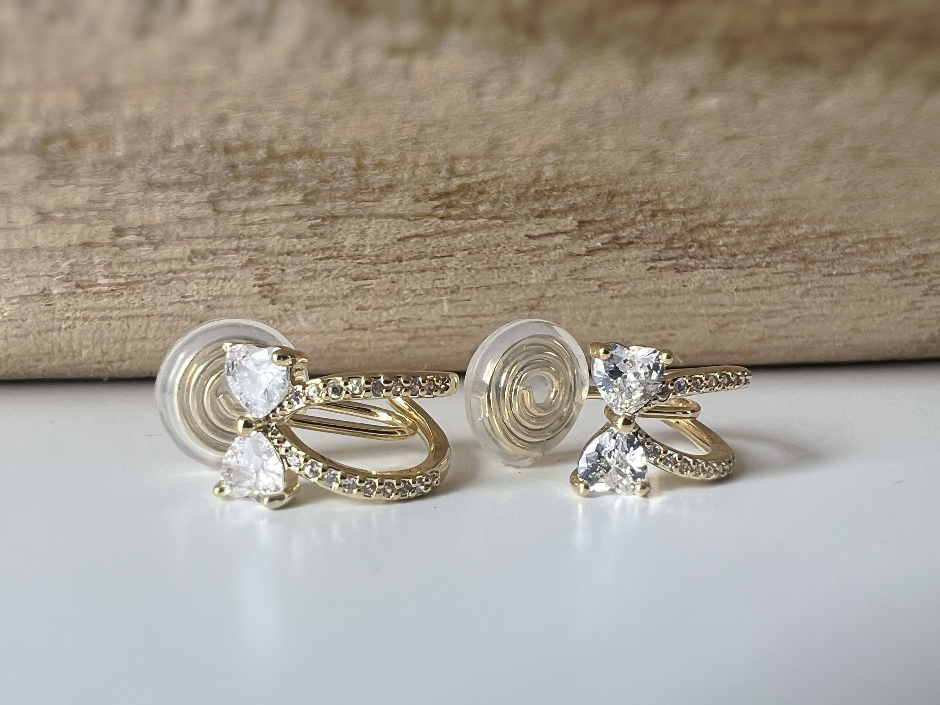 SANS DOULEUR ! Boucles d'oreilles CLIPS U spirale noeud de papillon zircon coeur demi-anneau or. Clips d'oreilles confortable Délicates
